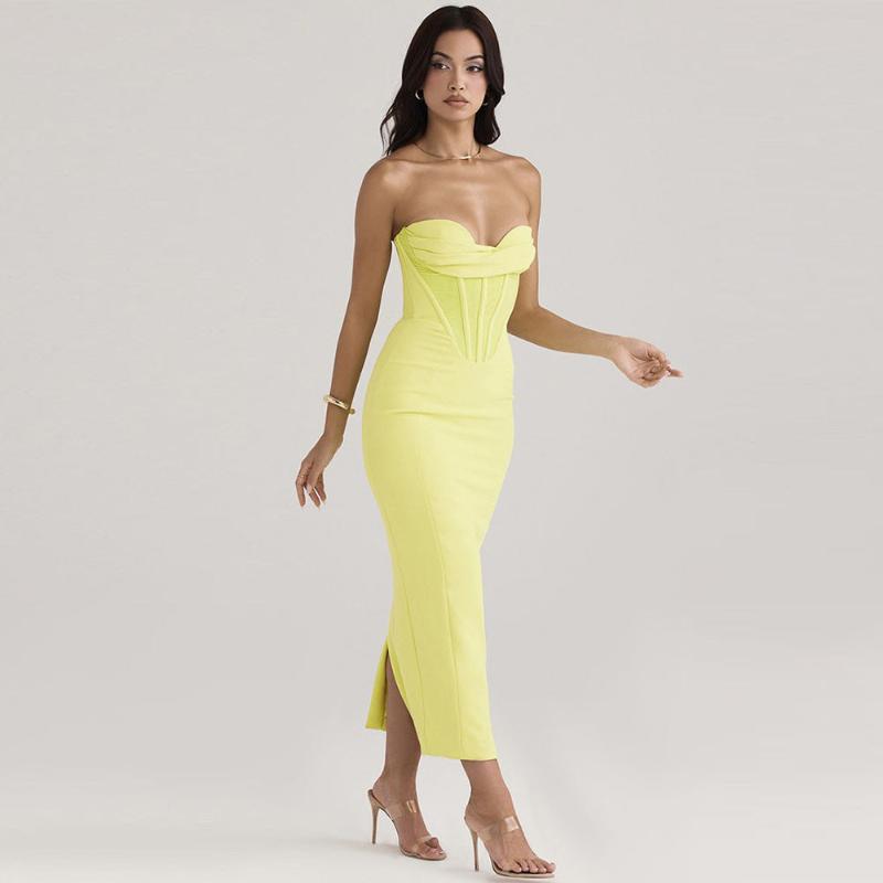 Strapless Back Slit Tight Dress