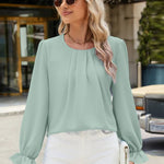 Round Neck Flounce Sleeve Top -runwayfashionista.com