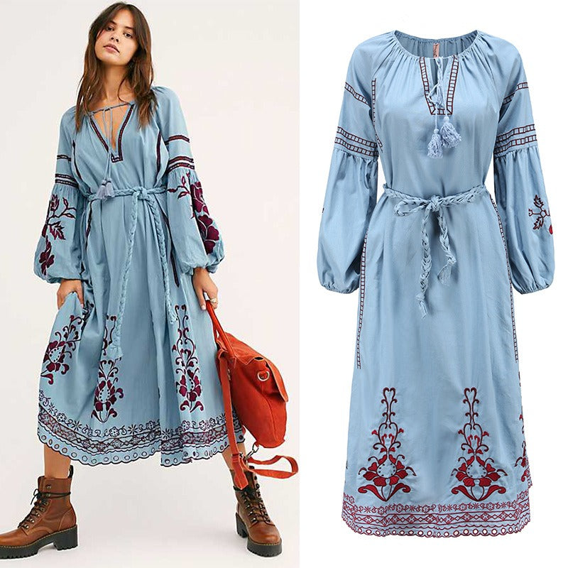 Bohemian Lantern Long Sleeve Dress