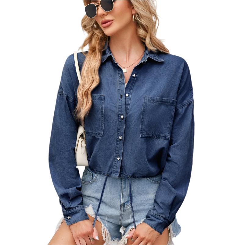 Button up long sleeve denim jacket - runwayfashionista.com