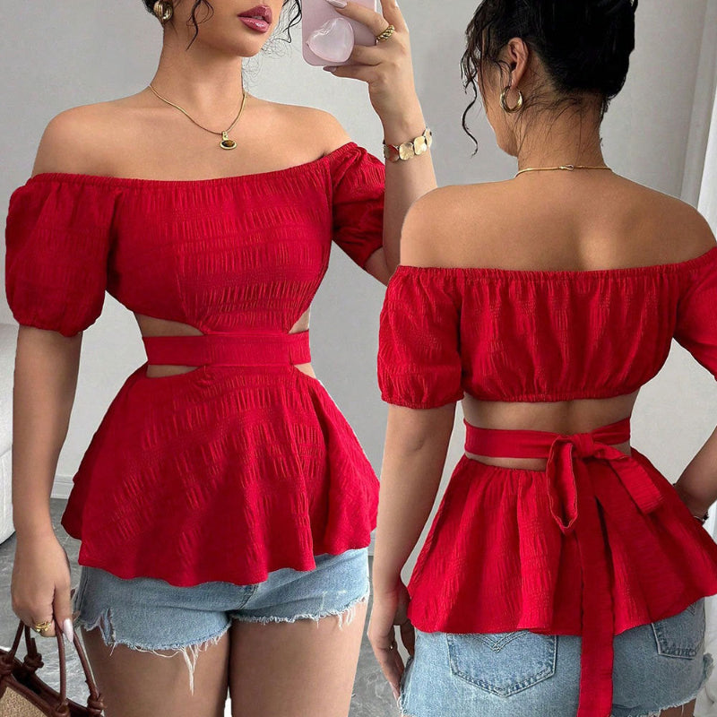 Off Shoulder Hollow out Top - Runwayfashionista.com