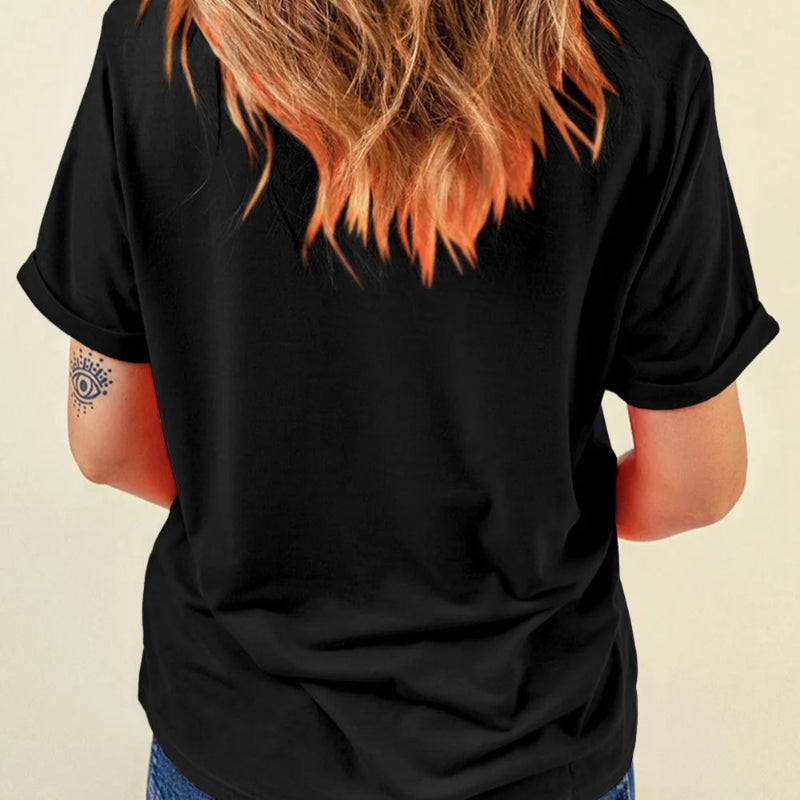 Graphic Round Neck Short Sleeve T-Shirt - runwayfashionista.com