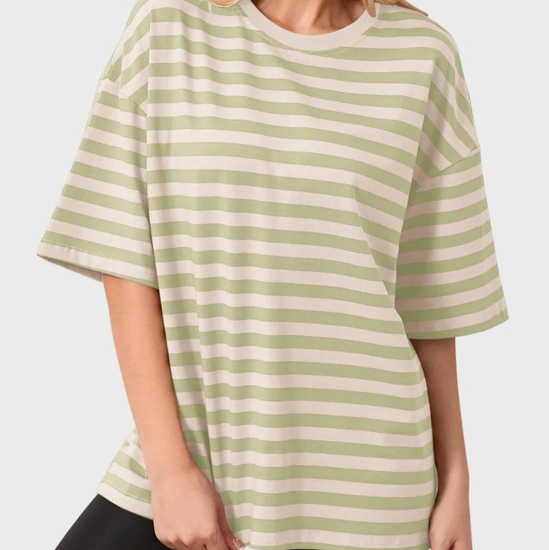 Casual Striped Quarter Sleeve T - Shirt - runwayfashionista.com