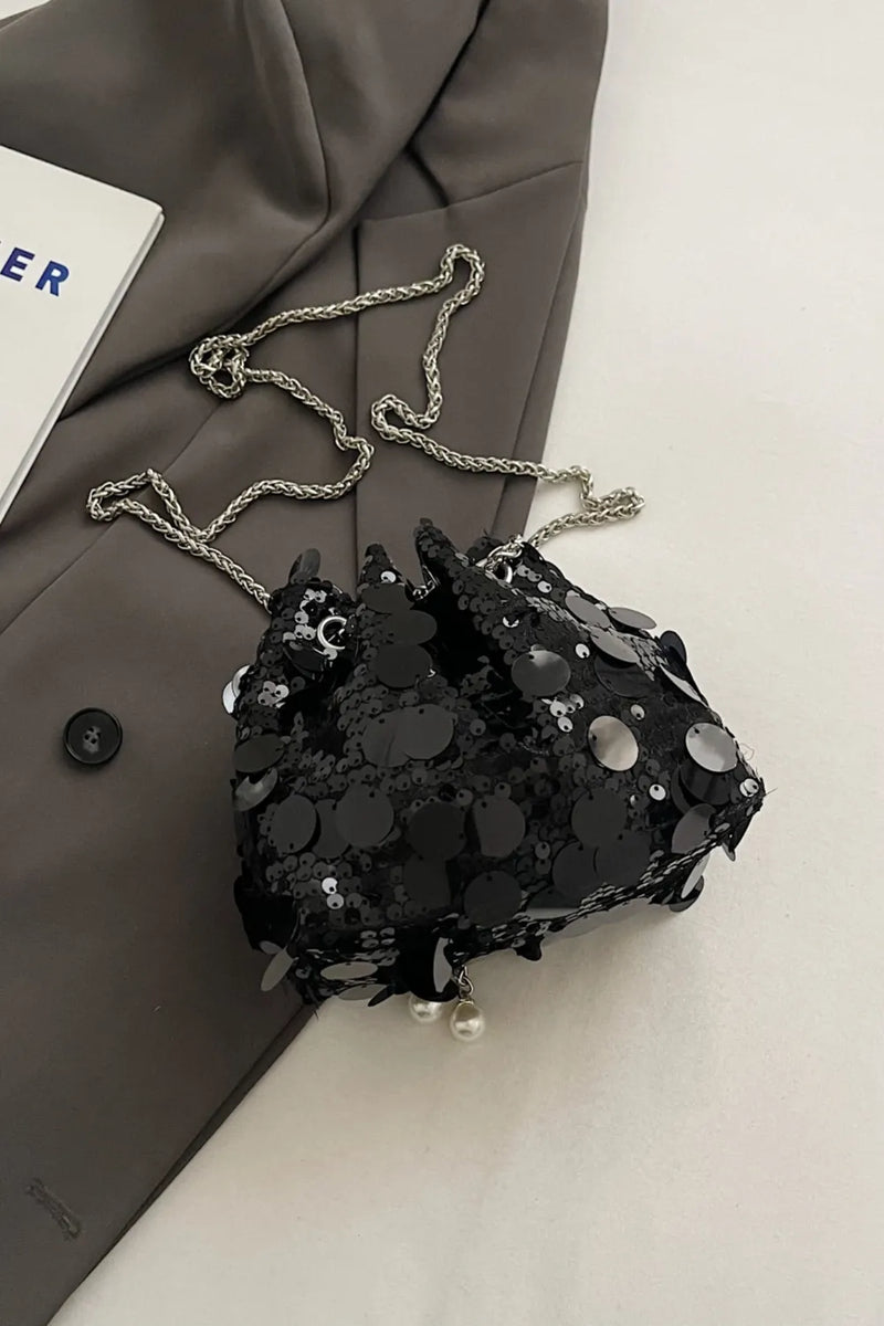 Drawstring Sequin Crossbody Bag - rnwayfashionista.com