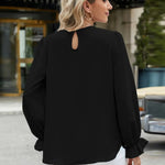 Round Neck Flounce Sleeve Top -runwayfashionista.com