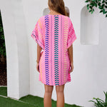Bohemian Vacation Style Printed Sweet Mini Dress - Pink