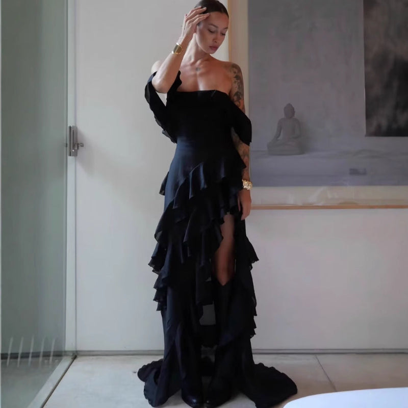 One Shoulder Ruffle Irregular Dress