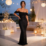 Sequin Off-Shoulder Split Maxi Dress - back