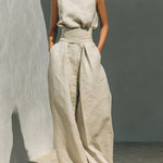 Stand-up Collar Pullover Top And Loose Straight-leg Trousers