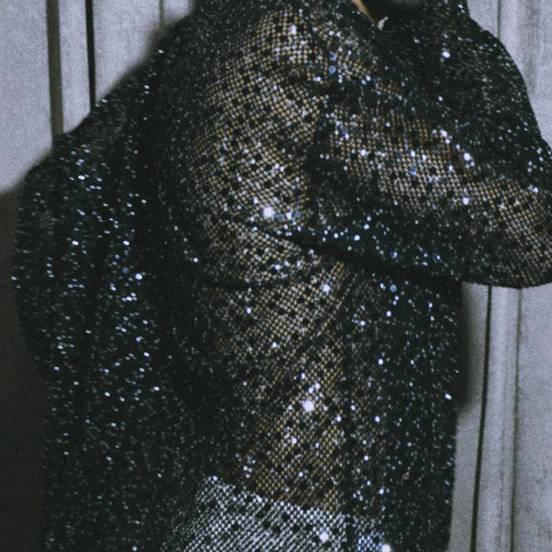 Black Sequin Sheer Open-Front Shirt With Oversized Silhouette