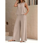 Elegant Casual Loose Pants Sets - milky white