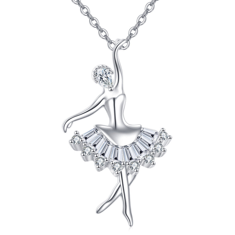 Sterling Silver Ballerina Moissanite Pendant Necklace