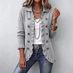 Double-Button Ruffle-Trim Knit Cardigan - grey