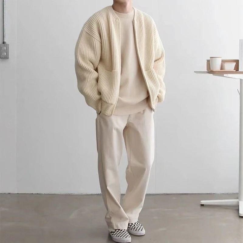 Zip Up Knitted Cardigan - beige