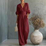 Short-Sleeved Jumpsuit - wine red