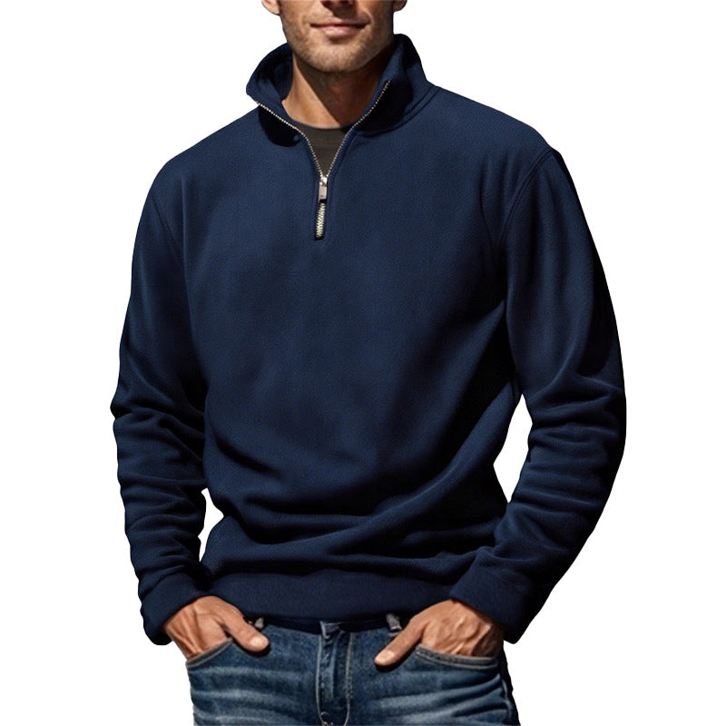 Simple Casual Stand Collar Pullover Sweater - navy blue
