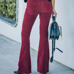 Corduroy High Waist Flared Pants - red