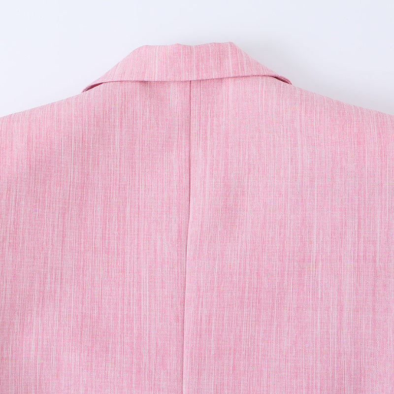 Single Button Blazer & Pleated Wide Leg Pants 2-Piece Suit Set