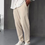 Beige Linen Straight-leg Pants