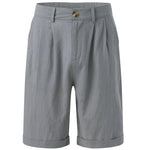 Pleated Linen Shorts with Turn-Up Hem - grey