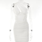 Pleated Elegant Party Mini Dress - white