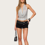 Shimmering Reflective Backless Halter Neck Camisole