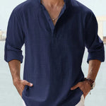 Casual Cotton Linen Shirt - navy blue
