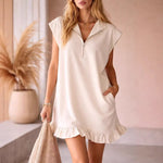 V-Neck Sleeveless Mini Dress - white