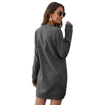 Long Sleeve Crew Neck Sweater Dress - grey