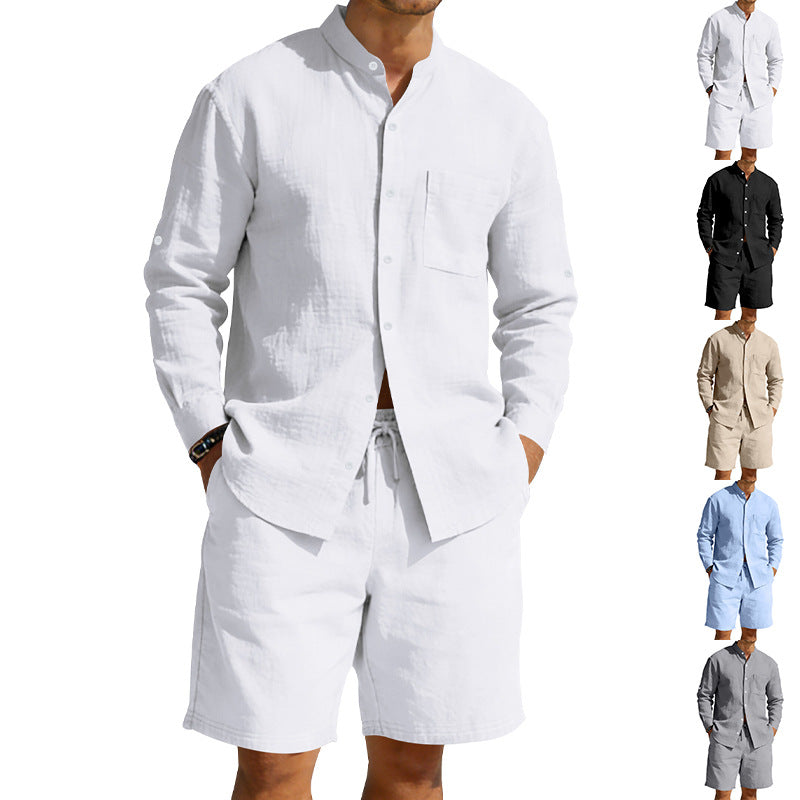 Casual Linen Shirt And Shorts Set - white