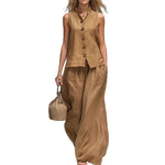 Sleeveless Vest And Matching Pants Set - brown
