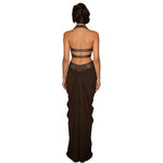 Coffee Halter Cut-Out Top & Maxi Skirt Set