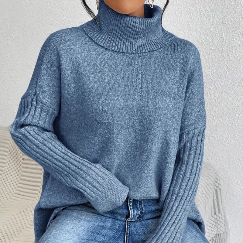 Irregular Turtleneck Sweater: Modern Intellectual Style - blue
