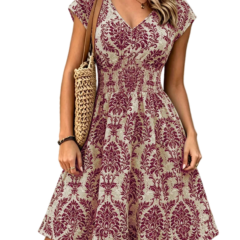 Vintage Damask Floral Mini Dress purple