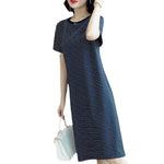 Elegant Loose Round Neck Striped Midi Dress