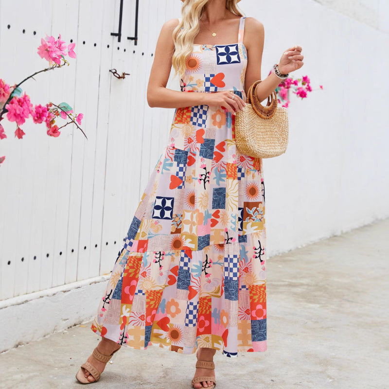 Love Flower Print Bohemian Maxi Dress - Floral