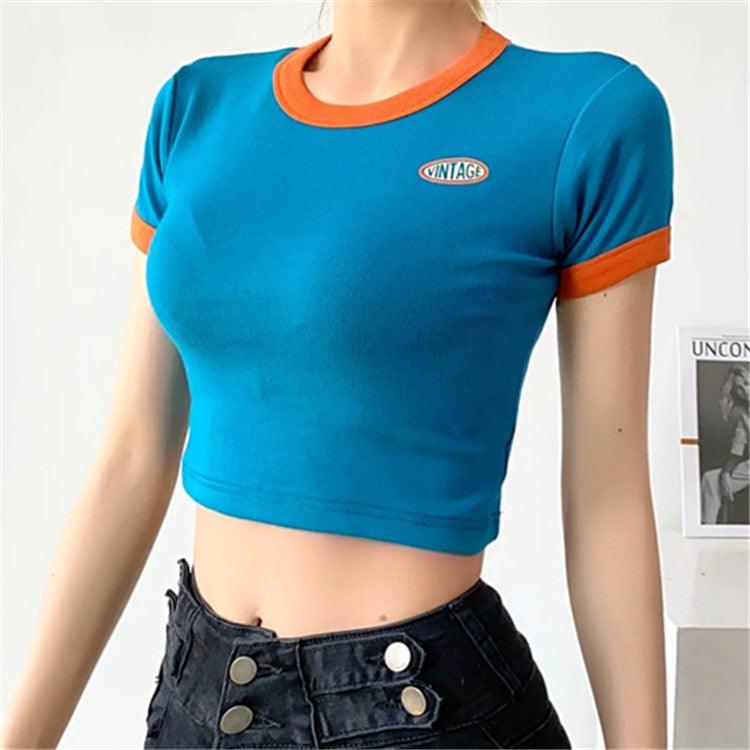 High Round Neck Leaky Umbilical T Shirt Spicy Girl Top - runwayfashionista.com