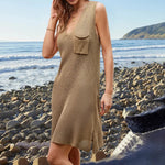 Pocketed Slit V-Neck Sleeveless Dress -runwayfashionista.com