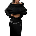 Elegant Off Shoulder Sweater Skirt Suit