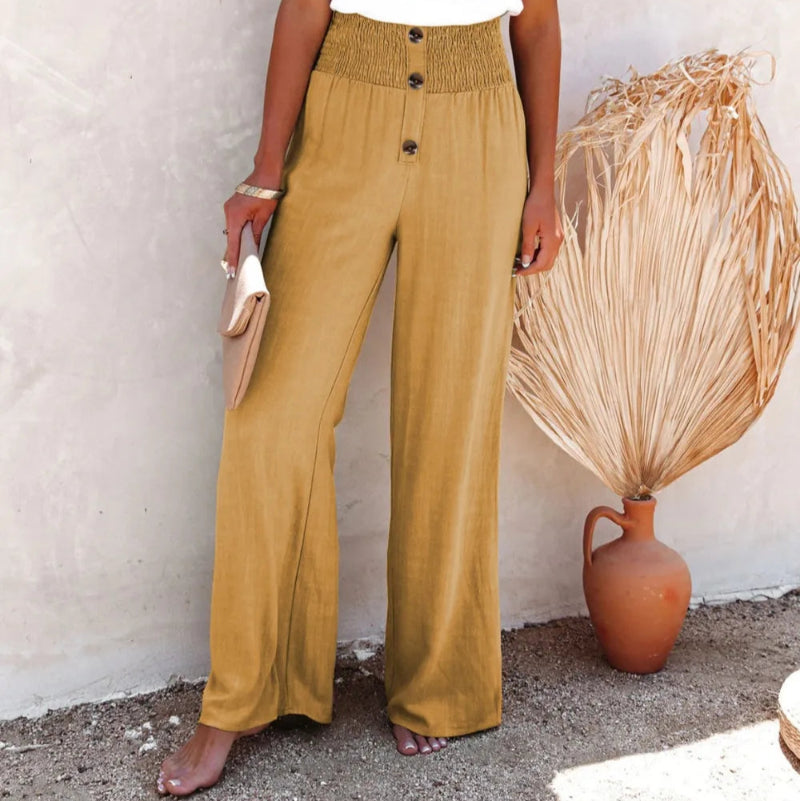 Decorative Button High Waist Pants - runwayfashionista.com