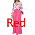 Fashionable Printed Wide-leg Pants - red