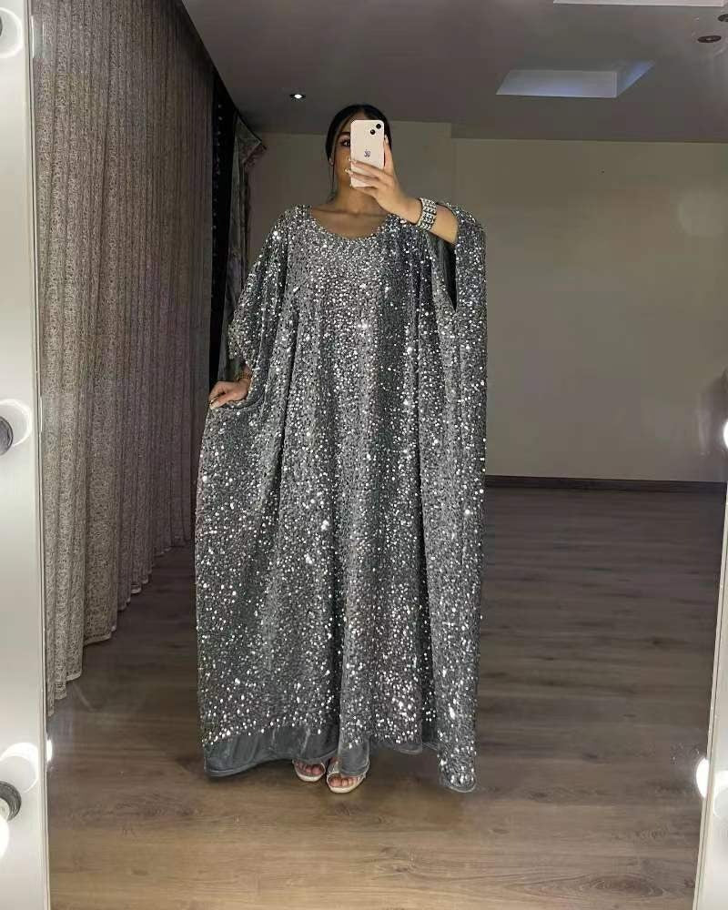 Sequined Short Sleeve Maxi Dress - runwayfashionista.com