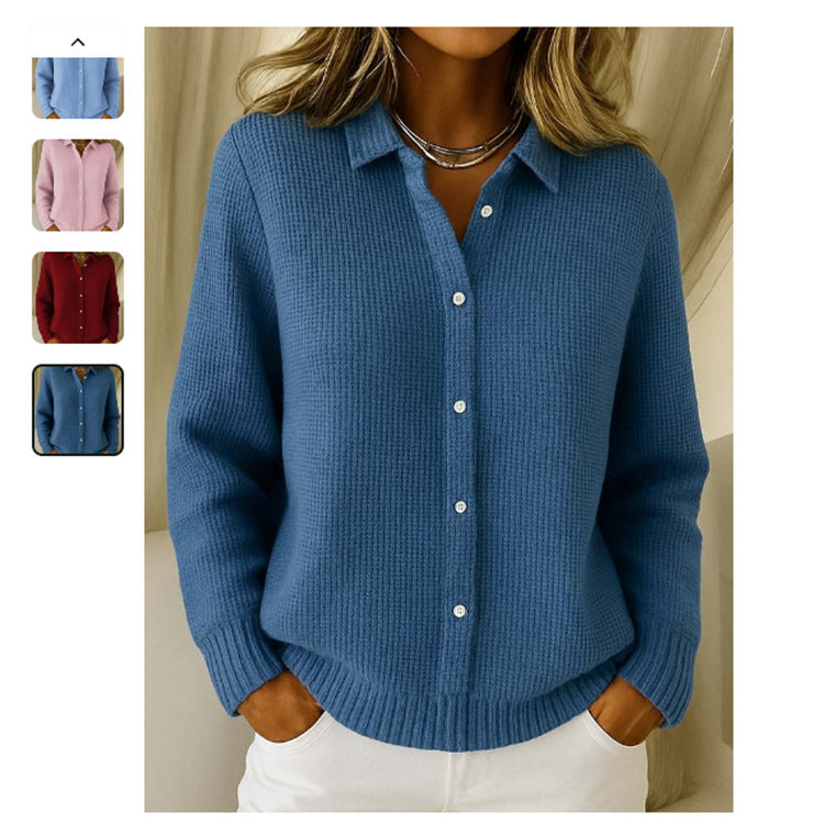 Long Sleeve Knitted Sweaters - blue