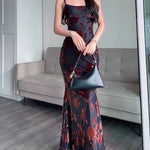 Flocked Strappy Maxi Dress