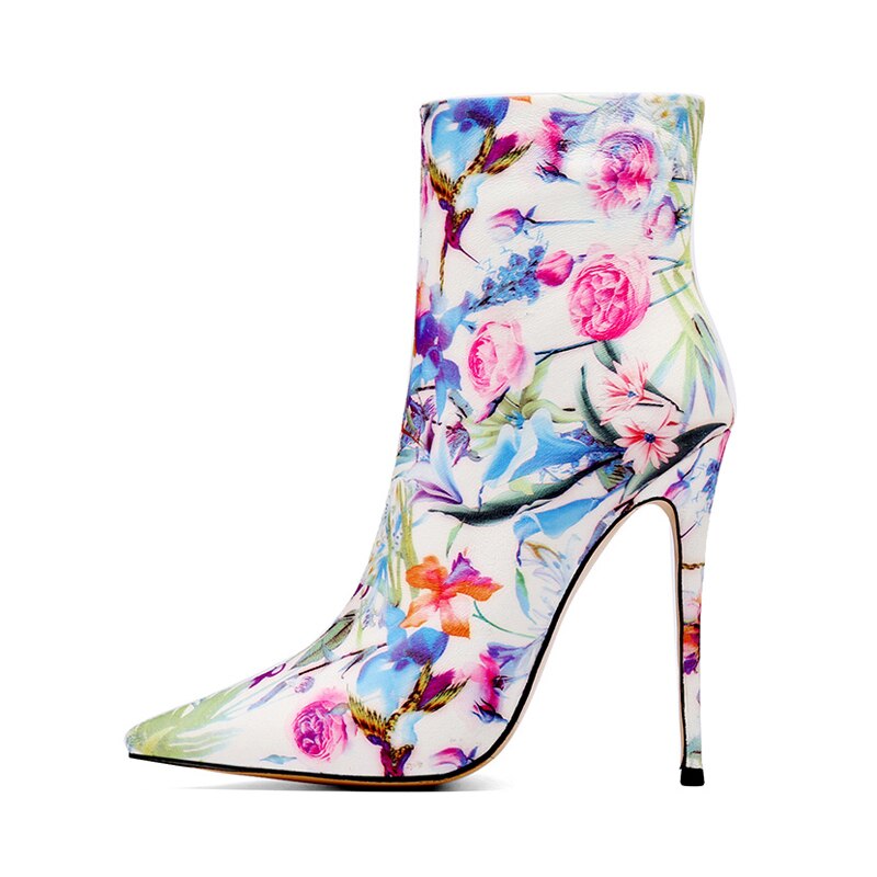 12cm Zipper Flowers Ankle Boots