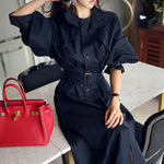 Bat Sleeve Trench Coat - Navy Blue
