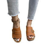 A pair of orange, thick-soled, slip-on beach sandals with a Roman-style design and a fish mouth toe. The sandals have a durable rubber outsole and a PU upper.