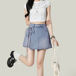 Two-Piece A-Line Denim Skirt Shorts
