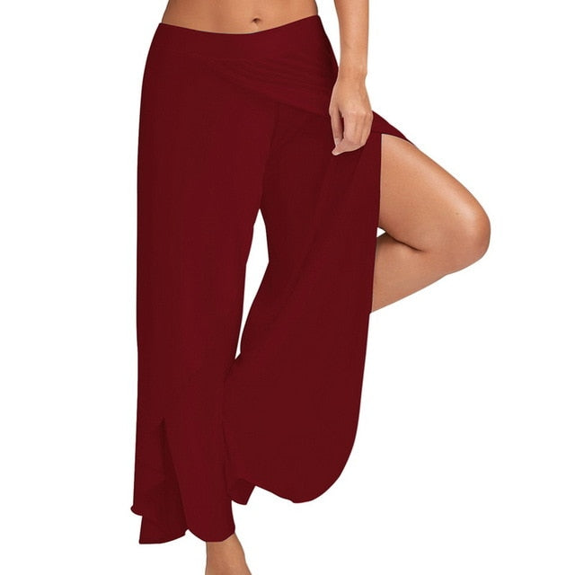 Split Casual Loose Wide Leg Pants - runwayfashionista.com