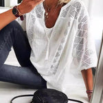 Romantic Sophistication: The U-Neck Hollow Out Lace Patchwork Top - white